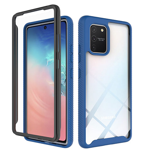 Silikon Schutzhülle Rahmen Tasche Hülle Durchsichtig Transparent 360 Grad Ganzkörper ZJ1 für Samsung Galaxy S10 Lite Blau