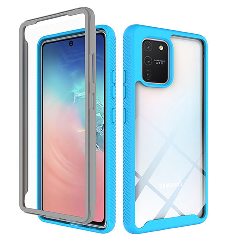 Silikon Schutzhülle Rahmen Tasche Hülle Durchsichtig Transparent 360 Grad Ganzkörper ZJ1 für Samsung Galaxy S10 Lite Hellblau