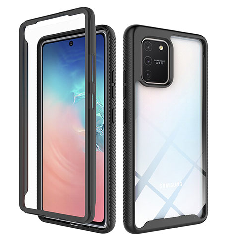 Silikon Schutzhülle Rahmen Tasche Hülle Durchsichtig Transparent 360 Grad Ganzkörper ZJ1 für Samsung Galaxy S10 Lite Schwarz