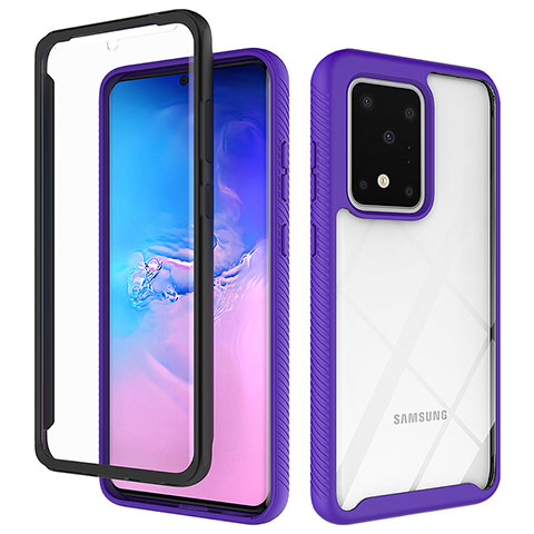 Silikon Schutzhülle Rahmen Tasche Hülle Durchsichtig Transparent 360 Grad Ganzkörper ZJ1 für Samsung Galaxy S20 Ultra Helles Lila