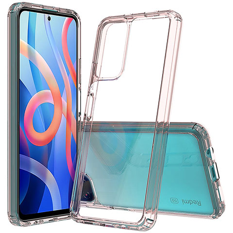 Silikon Schutzhülle Rahmen Tasche Hülle Durchsichtig Transparent 360 Grad Ganzkörper ZJ1 für Xiaomi Poco M4 Pro 5G Rosa