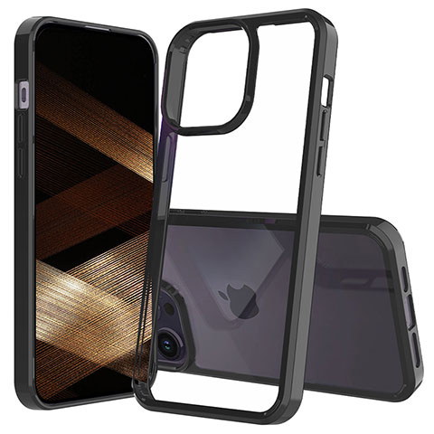 Silikon Schutzhülle Rahmen Tasche Hülle Durchsichtig Transparent 360 Grad Ganzkörper ZJ2 für Apple iPhone 14 Pro Schwarz