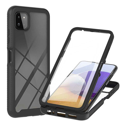 Silikon Schutzhülle Rahmen Tasche Hülle Durchsichtig Transparent 360 Grad Ganzkörper ZJ2 für Samsung Galaxy A22 5G Schwarz