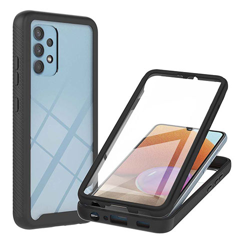 Silikon Schutzhülle Rahmen Tasche Hülle Durchsichtig Transparent 360 Grad Ganzkörper ZJ2 für Samsung Galaxy A32 5G Schwarz