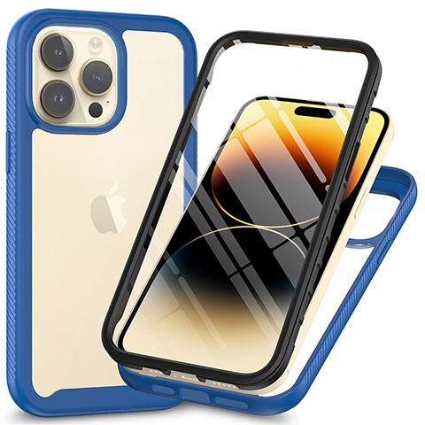 Silikon Schutzhülle Rahmen Tasche Hülle Durchsichtig Transparent 360 Grad Ganzkörper ZJ3 für Apple iPhone 13 Pro Blau