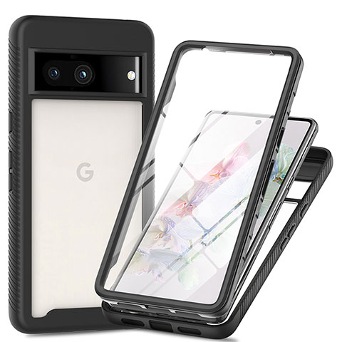 Silikon Schutzhülle Rahmen Tasche Hülle Durchsichtig Transparent 360 Grad Ganzkörper ZJ3 für Google Pixel 7a 5G Schwarz