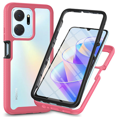 Silikon Schutzhülle Rahmen Tasche Hülle Durchsichtig Transparent 360 Grad Ganzkörper ZJ3 für Huawei Honor X7a Pink