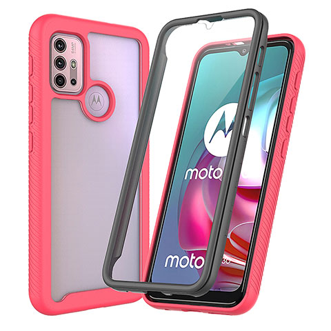 Silikon Schutzhülle Rahmen Tasche Hülle Durchsichtig Transparent 360 Grad Ganzkörper ZJ3 für Motorola Moto G10 Pink