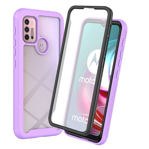 Silikon Schutzhülle Rahmen Tasche Hülle Durchsichtig Transparent 360 Grad Ganzkörper ZJ3 für Motorola Moto G10 Power Violett