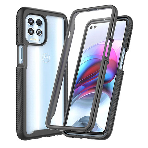 Silikon Schutzhülle Rahmen Tasche Hülle Durchsichtig Transparent 360 Grad Ganzkörper ZJ3 für Motorola Moto G100 5G Schwarz