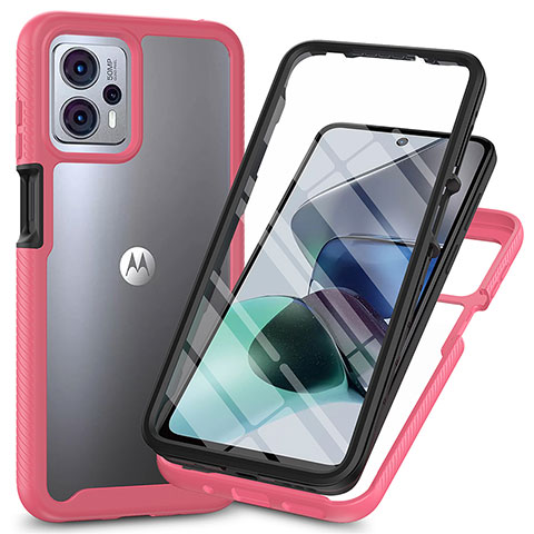 Silikon Schutzhülle Rahmen Tasche Hülle Durchsichtig Transparent 360 Grad Ganzkörper ZJ3 für Motorola Moto G13 Pink