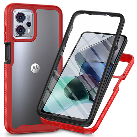 Silikon Schutzhülle Rahmen Tasche Hülle Durchsichtig Transparent 360 Grad Ganzkörper ZJ3 für Motorola Moto G13 Rot