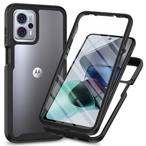 Silikon Schutzhülle Rahmen Tasche Hülle Durchsichtig Transparent 360 Grad Ganzkörper ZJ3 für Motorola Moto G13 Schwarz