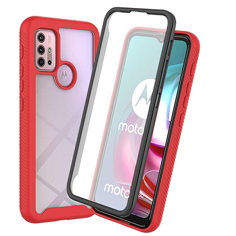 Silikon Schutzhülle Rahmen Tasche Hülle Durchsichtig Transparent 360 Grad Ganzkörper ZJ3 für Motorola Moto G20 Rot