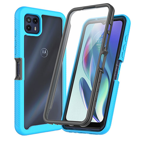 Silikon Schutzhülle Rahmen Tasche Hülle Durchsichtig Transparent 360 Grad Ganzkörper ZJ3 für Motorola Moto G50 5G Hellblau