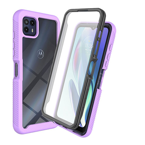 Silikon Schutzhülle Rahmen Tasche Hülle Durchsichtig Transparent 360 Grad Ganzkörper ZJ3 für Motorola Moto G50 5G Violett