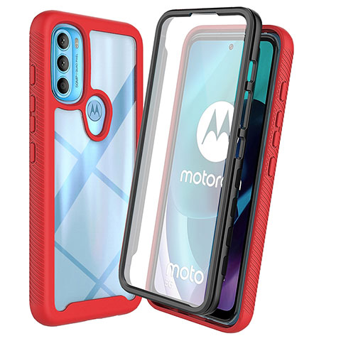 Silikon Schutzhülle Rahmen Tasche Hülle Durchsichtig Transparent 360 Grad Ganzkörper ZJ3 für Motorola Moto G71 5G Rot