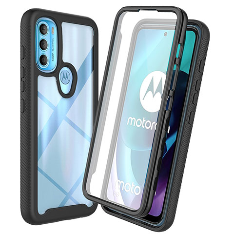 Silikon Schutzhülle Rahmen Tasche Hülle Durchsichtig Transparent 360 Grad Ganzkörper ZJ3 für Motorola Moto G71 5G Schwarz