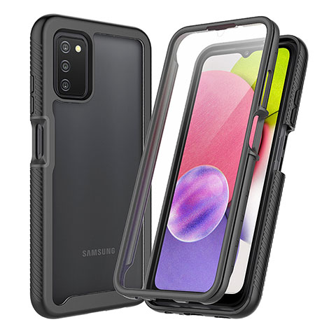 Silikon Schutzhülle Rahmen Tasche Hülle Durchsichtig Transparent 360 Grad Ganzkörper ZJ3 für Samsung Galaxy A02s Schwarz