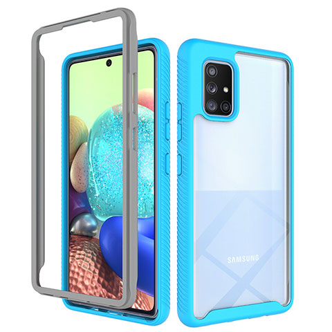 Silikon Schutzhülle Rahmen Tasche Hülle Durchsichtig Transparent 360 Grad Ganzkörper ZJ3 für Samsung Galaxy A71 4G A715 Hellblau