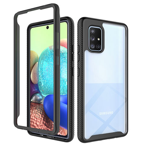 Silikon Schutzhülle Rahmen Tasche Hülle Durchsichtig Transparent 360 Grad Ganzkörper ZJ3 für Samsung Galaxy A71 4G A715 Schwarz