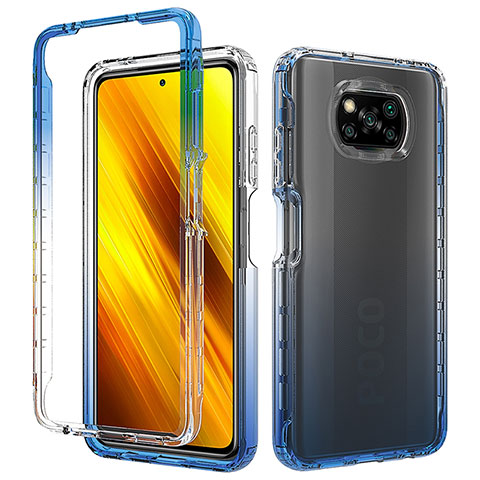 Silikon Schutzhülle Rahmen Tasche Hülle Durchsichtig Transparent 360 Grad Ganzkörper ZJ3 für Xiaomi Poco X3 Pro Blau