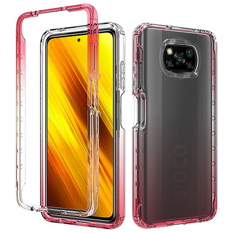 Silikon Schutzhülle Rahmen Tasche Hülle Durchsichtig Transparent 360 Grad Ganzkörper ZJ3 für Xiaomi Poco X3 Pro Rot