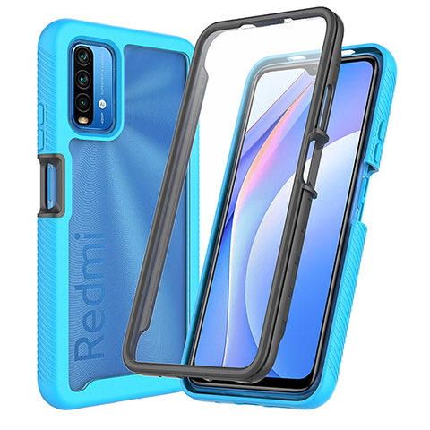 Silikon Schutzhülle Rahmen Tasche Hülle Durchsichtig Transparent 360 Grad Ganzkörper ZJ3 für Xiaomi Redmi 9T 4G Hellblau