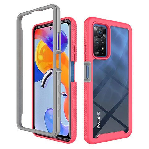 Silikon Schutzhülle Rahmen Tasche Hülle Durchsichtig Transparent 360 Grad Ganzkörper ZJ3 für Xiaomi Redmi Note 11 Pro 5G Pink