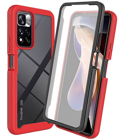 Silikon Schutzhülle Rahmen Tasche Hülle Durchsichtig Transparent 360 Grad Ganzkörper ZJ3 für Xiaomi Redmi Note 11 Pro+ Plus 5G Rot