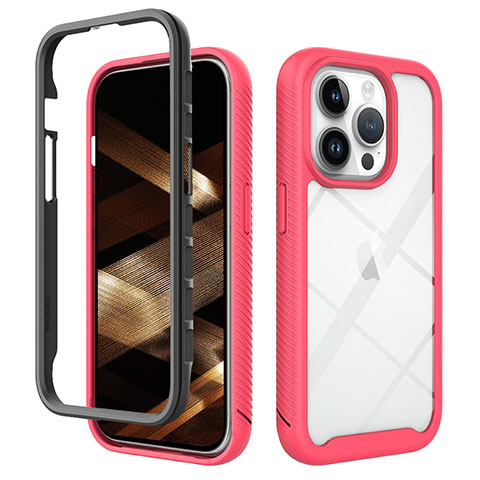 Silikon Schutzhülle Rahmen Tasche Hülle Durchsichtig Transparent 360 Grad Ganzkörper ZJ4 für Apple iPhone 14 Pro Max Pink