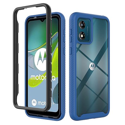 Silikon Schutzhülle Rahmen Tasche Hülle Durchsichtig Transparent 360 Grad Ganzkörper ZJ4 für Motorola Moto E13 Blau