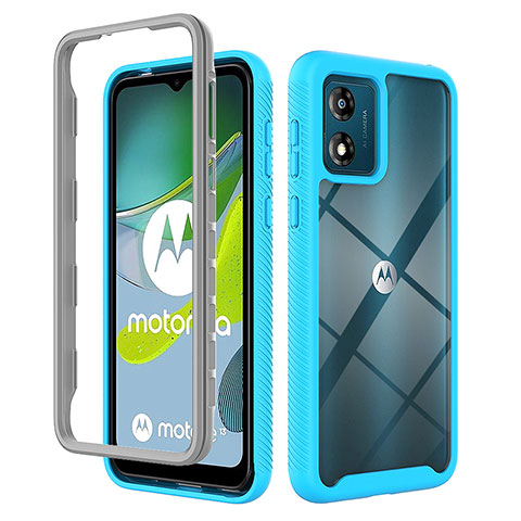 Silikon Schutzhülle Rahmen Tasche Hülle Durchsichtig Transparent 360 Grad Ganzkörper ZJ4 für Motorola Moto E13 Hellblau