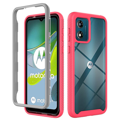 Silikon Schutzhülle Rahmen Tasche Hülle Durchsichtig Transparent 360 Grad Ganzkörper ZJ4 für Motorola Moto E13 Pink