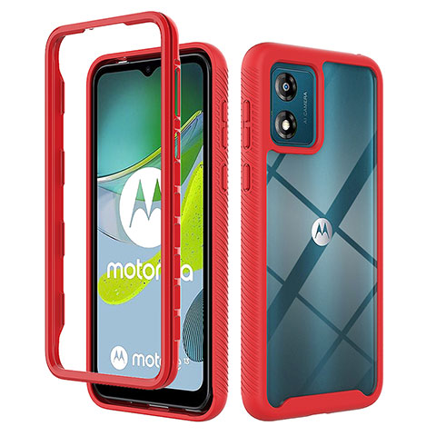 Silikon Schutzhülle Rahmen Tasche Hülle Durchsichtig Transparent 360 Grad Ganzkörper ZJ4 für Motorola Moto E13 Rot