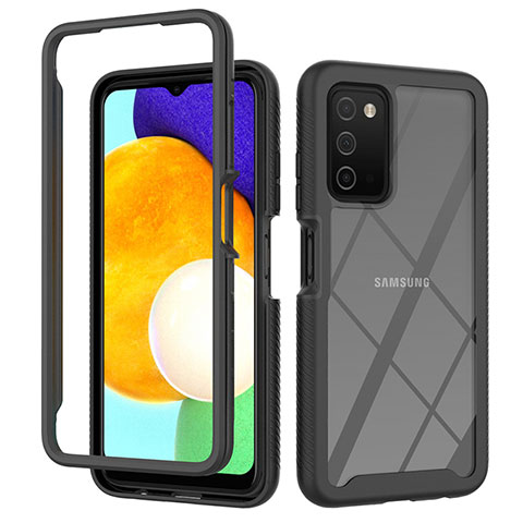 Silikon Schutzhülle Rahmen Tasche Hülle Durchsichtig Transparent 360 Grad Ganzkörper ZJ4 für Samsung Galaxy A02s Schwarz