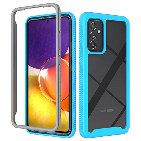 Silikon Schutzhülle Rahmen Tasche Hülle Durchsichtig Transparent 360 Grad Ganzkörper ZJ4 für Samsung Galaxy A82 5G Hellblau