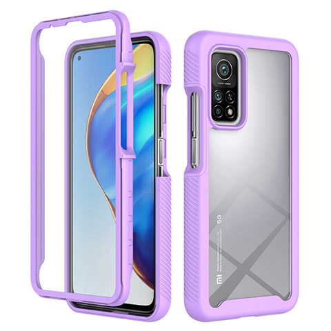 Silikon Schutzhülle Rahmen Tasche Hülle Durchsichtig Transparent 360 Grad Ganzkörper ZJ4 für Xiaomi Mi 10T Pro 5G Helles Lila