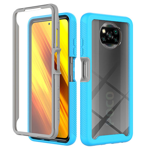 Silikon Schutzhülle Rahmen Tasche Hülle Durchsichtig Transparent 360 Grad Ganzkörper ZJ4 für Xiaomi Poco X3 Pro Hellblau