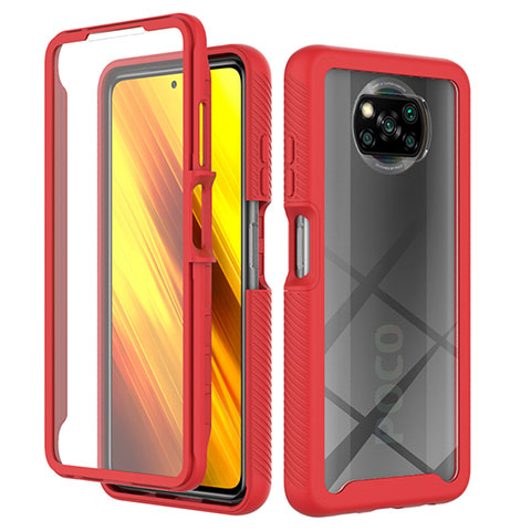 Silikon Schutzhülle Rahmen Tasche Hülle Durchsichtig Transparent 360 Grad Ganzkörper ZJ4 für Xiaomi Poco X3 Pro Rot