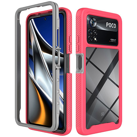 Silikon Schutzhülle Rahmen Tasche Hülle Durchsichtig Transparent 360 Grad Ganzkörper ZJ4 für Xiaomi Poco X4 Pro 5G Pink