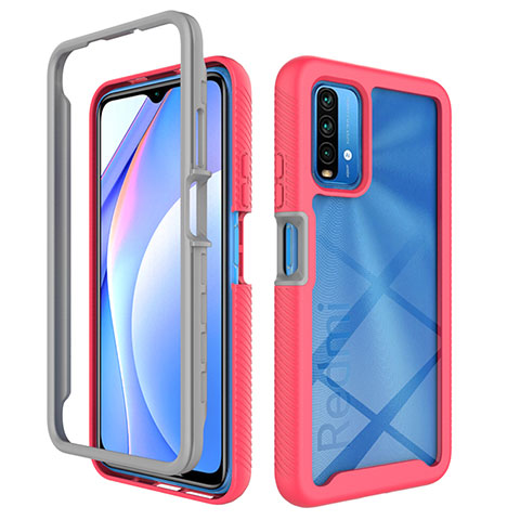 Silikon Schutzhülle Rahmen Tasche Hülle Durchsichtig Transparent 360 Grad Ganzkörper ZJ4 für Xiaomi Redmi 9 Power Pink