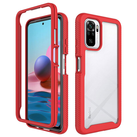 Silikon Schutzhülle Rahmen Tasche Hülle Durchsichtig Transparent 360 Grad Ganzkörper ZJ4 für Xiaomi Redmi Note 10 4G Rot