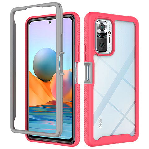 Silikon Schutzhülle Rahmen Tasche Hülle Durchsichtig Transparent 360 Grad Ganzkörper ZJ4 für Xiaomi Redmi Note 10 Pro 4G Pink