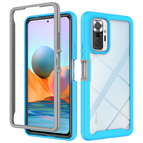 Silikon Schutzhülle Rahmen Tasche Hülle Durchsichtig Transparent 360 Grad Ganzkörper ZJ4 für Xiaomi Redmi Note 10 Pro Max Hellblau