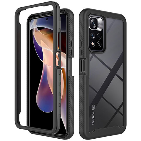 Silikon Schutzhülle Rahmen Tasche Hülle Durchsichtig Transparent 360 Grad Ganzkörper ZJ4 für Xiaomi Redmi Note 11 Pro+ Plus 5G Schwarz