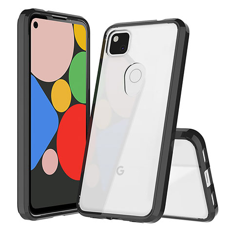 Silikon Schutzhülle Rahmen Tasche Hülle Durchsichtig Transparent 360 Grad Ganzkörper ZJ5 für Google Pixel 4a Schwarz