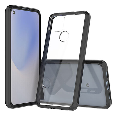 Silikon Schutzhülle Rahmen Tasche Hülle Durchsichtig Transparent 360 Grad Ganzkörper ZJ5 für Google Pixel 5 XL 5G Schwarz