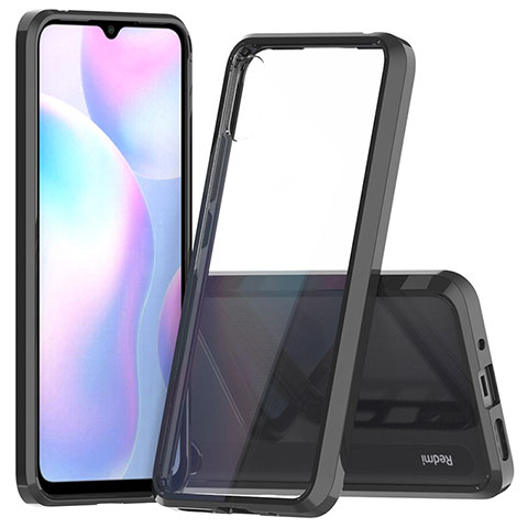 Silikon Schutzhülle Rahmen Tasche Hülle Durchsichtig Transparent 360 Grad Ganzkörper ZJ5 für Xiaomi Redmi 9A Schwarz