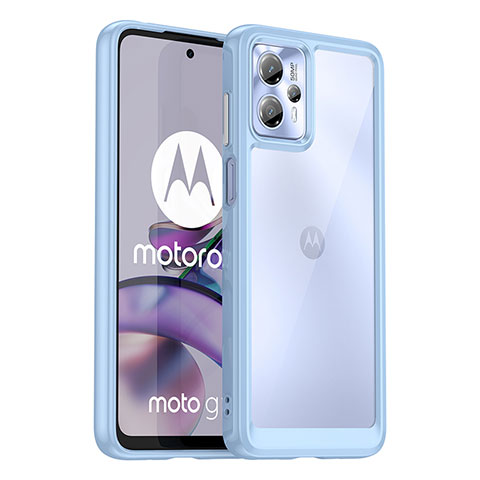 Silikon Schutzhülle Rahmen Tasche Hülle Durchsichtig Transparent J01S für Motorola Moto G13 Hellblau